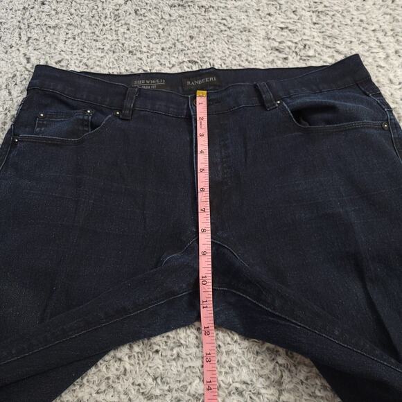 Ranbeeri Jeans Men 36x32 Blue Straight Leg Slim Rocker Dark Wash Stretch Denim - Picture 8 of 11